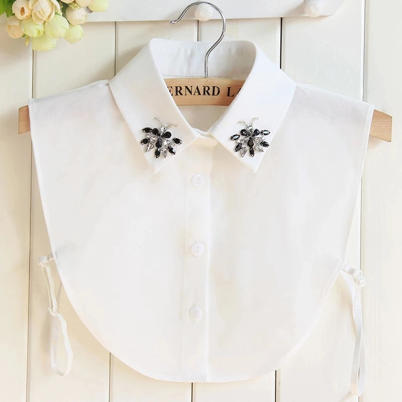 Картина 7: 22 стиля, белый/черный женский искусственный воротник, блестящие съемные воротники из бисера, полурубашка, блузка, свитер, накладные воротники, женские искусственные воротники