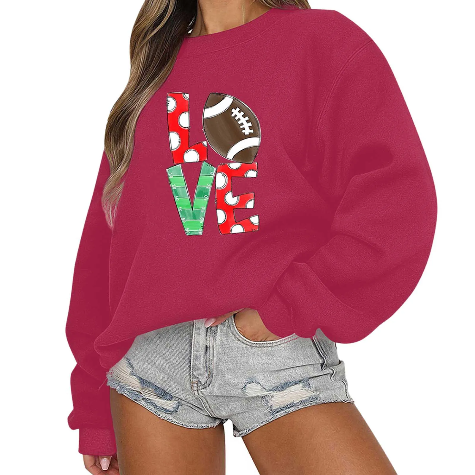 Rugby Love Print Casual Sweatshirts Oversized Aliciarayart Hoodies Met Patroon Winter Dames Sweatshirts Y 2K Europese Kleding