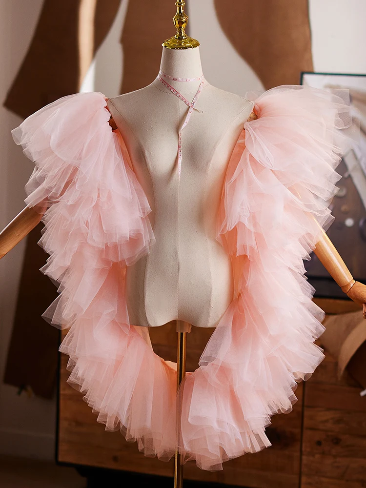 pink-handmade-diy-shawl-evening-gown-mesh-outerwear-art-exam-performance-costume-accessory-photography-photo-taking