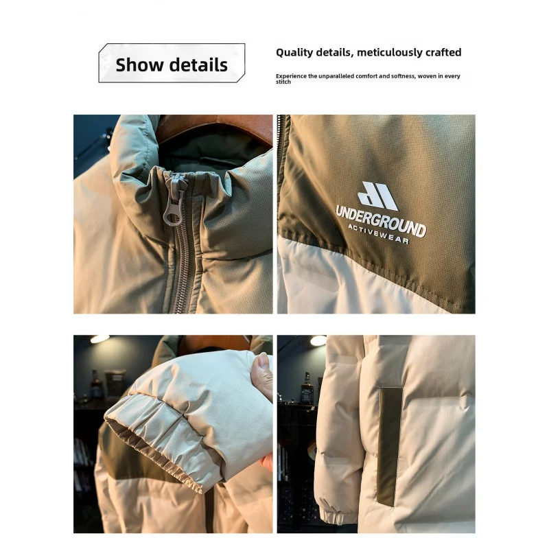 سترة شتوية للرجال، مقاس كبير، ياقة واقفة، فضفاضة، عصرية، دافئة، وسميكة من القطن مع صوف مضاف #5