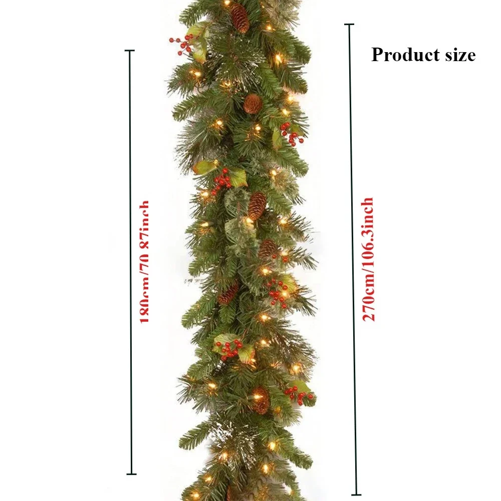 1.8/2.7M Christmas Garlands with Pinecones Red Berries Artificial Christmas Wreaths for Home Suministros Navideños Navidad 2024