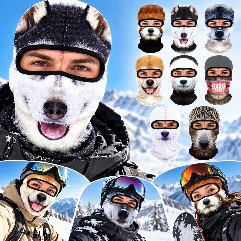 3D Printed Animal Pattern Funny Ski Mask Full Coverage Quick Dry Ski Mask Hood Windproof Breathable Eye Hole