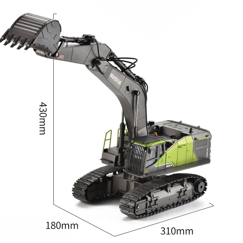 Huina 1:14 RC Excavator 22CH Rotation 1593 Alloy Green RC Remote Control Truck Toys Screw Drive Double Track Engineering Vehicle