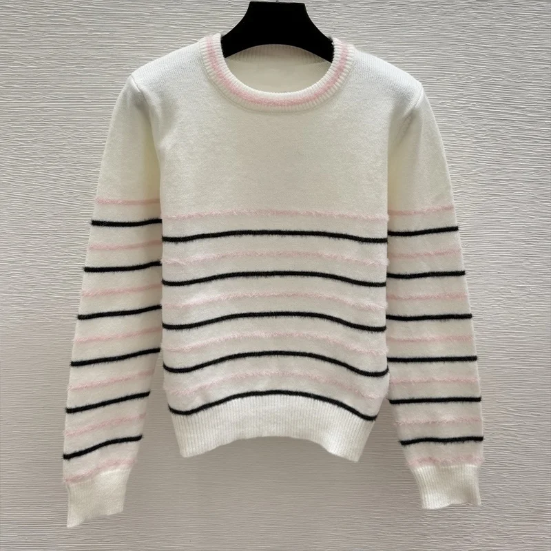 

Высококачественный женский свитер в трехмерную полоску с круглым вырезом и вышитым логотипом, популярный пуловер 251028187