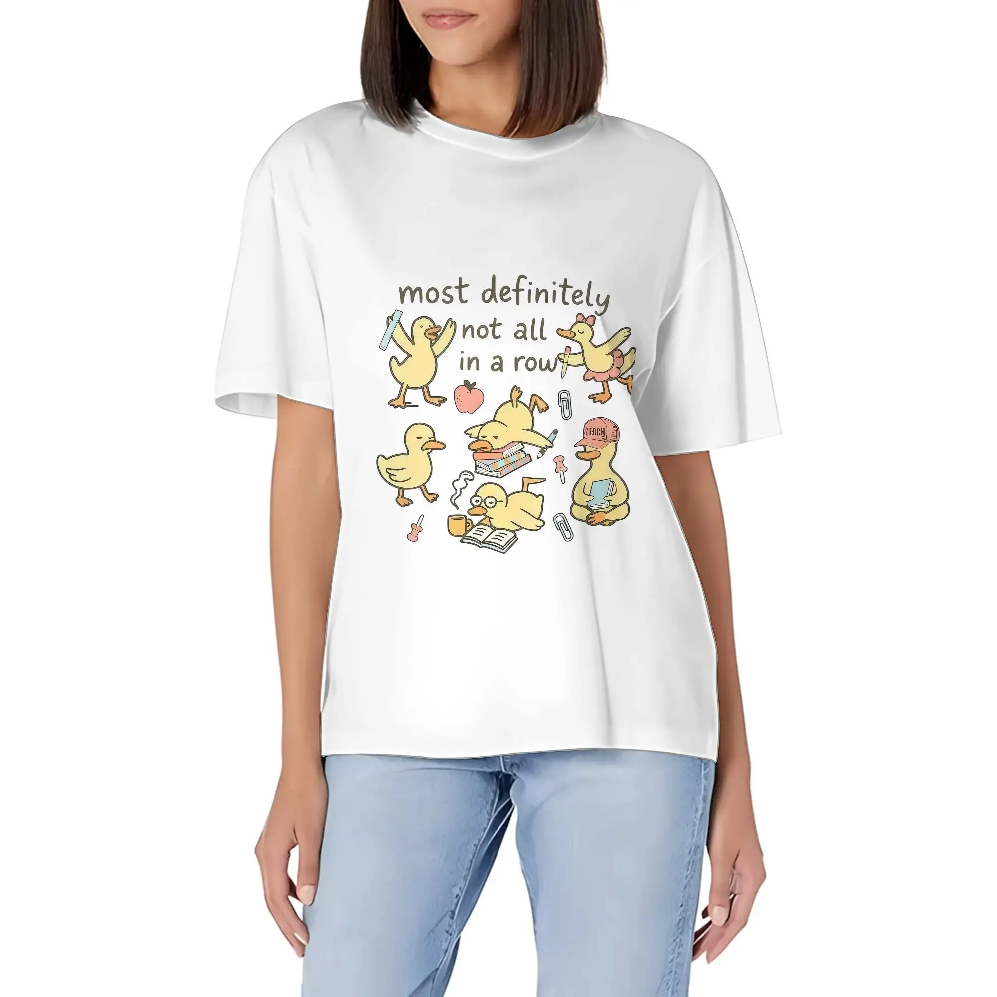Most Definitely Not All In A Row Funny Duck Doodle Print Cute Duck With Themed Duck Breathable Casual Wear T Shirt Tops Tee