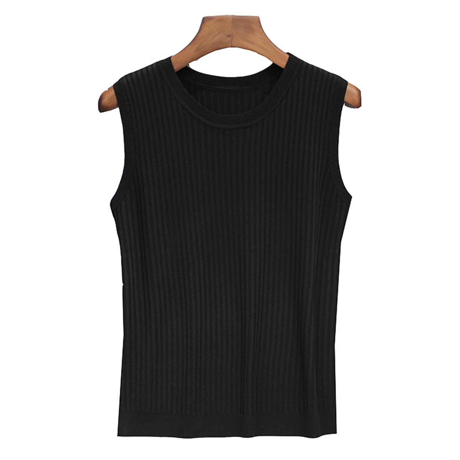 Women's Knit Tunic Blouse Solid Round Neck Summer Sleeveless Ribbed Shirts for Working School Wearing