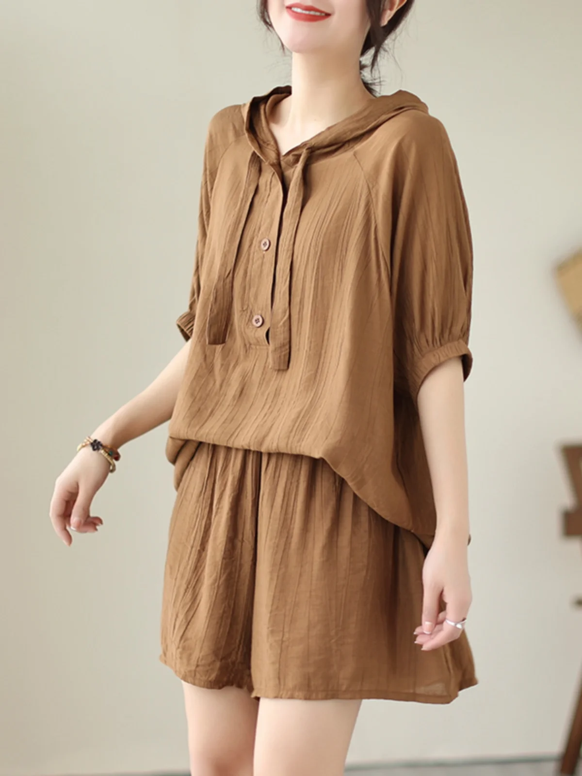 

Повседневный комплект больших размеров, женская летняя свободная толстовка с капюшоном ort Sve Top для похудения, комплект из двух предметов, смесь хлопка