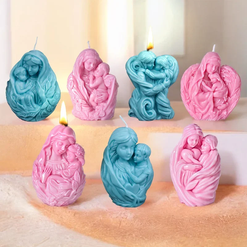 Mother and Child Scented Candle Silicone Mold Portrait Thanksgiving Diy Plaster Epoxy Resin Molds Candle Making Supplies