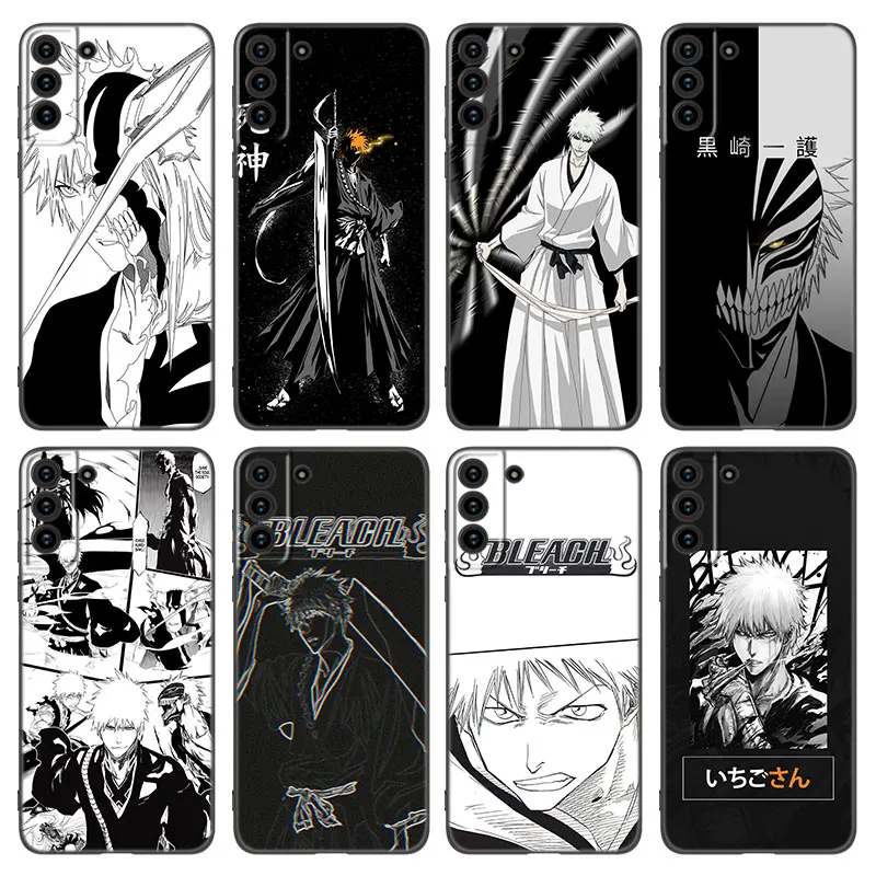 Black White Anime Bleach Phone Case For Samsung Galaxy S22 S21 S20 Ultra FE S10E S10 Lite S9 S8 Plus S7 Edge Soft Black Cover