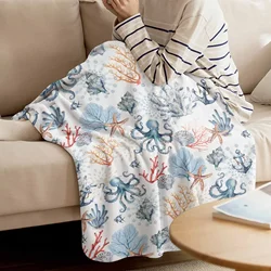 Marine Coral Shells Starfish Conch Octopus Blankets Portable Soft Throw Blanket for Bed Office Bedspread Flannel Blanket
