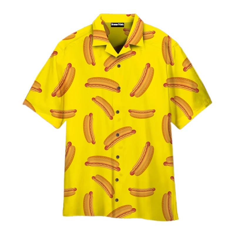 Funny Food Sausage Shirts For Men 3D Print Hot Dog Summer Hawaiian Beach Camisa Casual Short Sleeve Lapel Blouse Tops Clothing