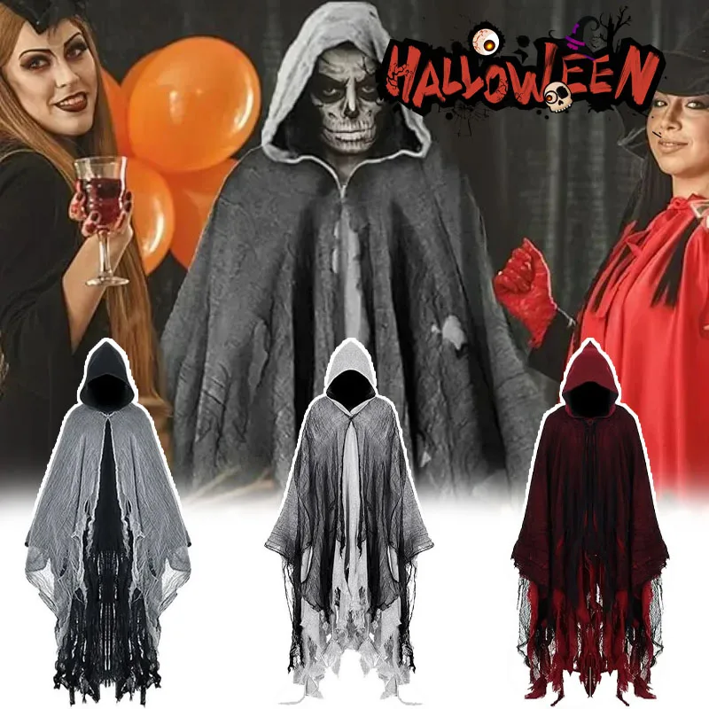 Halloween Costume for Adults, Men's Horror Cloak, Hooded Robe, Masquerade Party Cosplay Prop