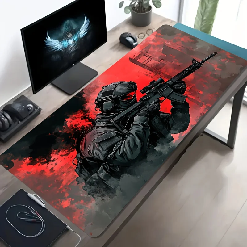 CIFBUY Large Esports Gaming Mouse Pad Warrior Gun  Washable Rubber Base Oversized Desk Mat Office Computer Decor Stain-Resistant