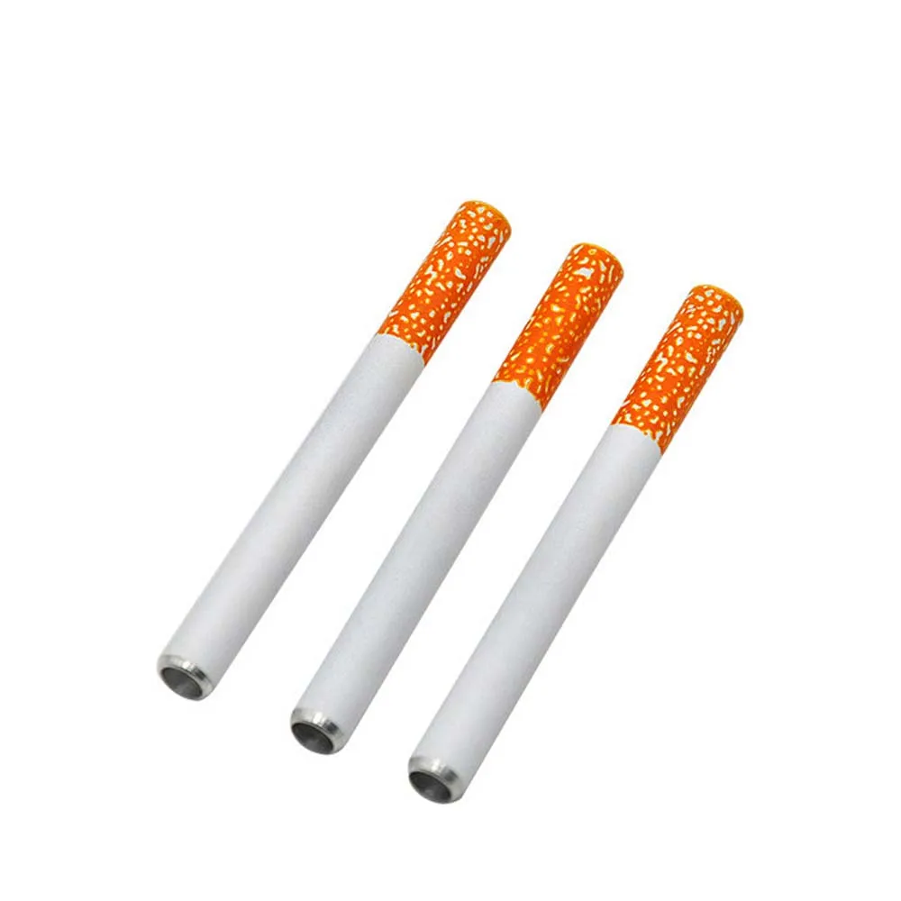 Tubo de metal creativo en forma de cigarrillo, tubo de aluminio de filtrado portátil lavable, tubo de cigarrillo de tabaco de cerámica duradero