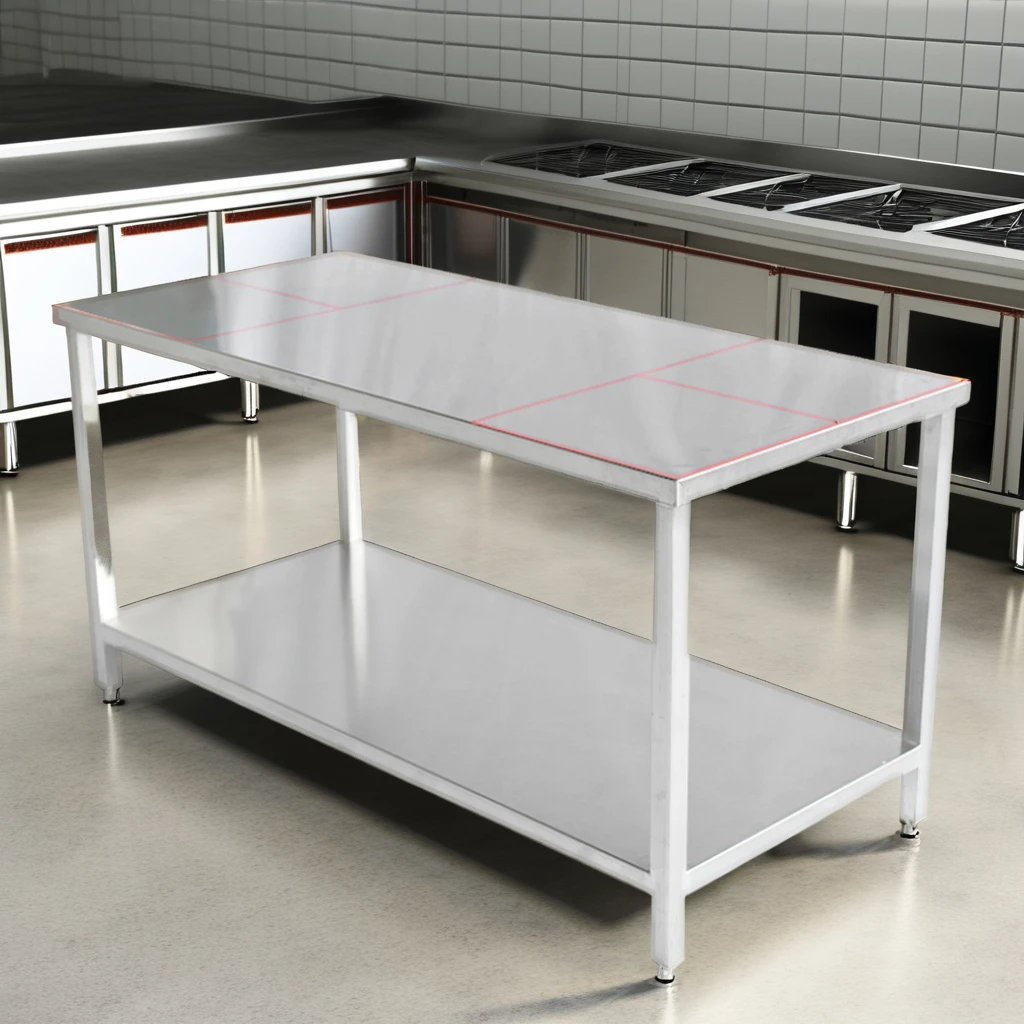 

Customized 201/304 Stainless Steel Kitchen Work Table Brushed Surface Treatment Commercial WorkBench Restaurant Hotel Kitchen