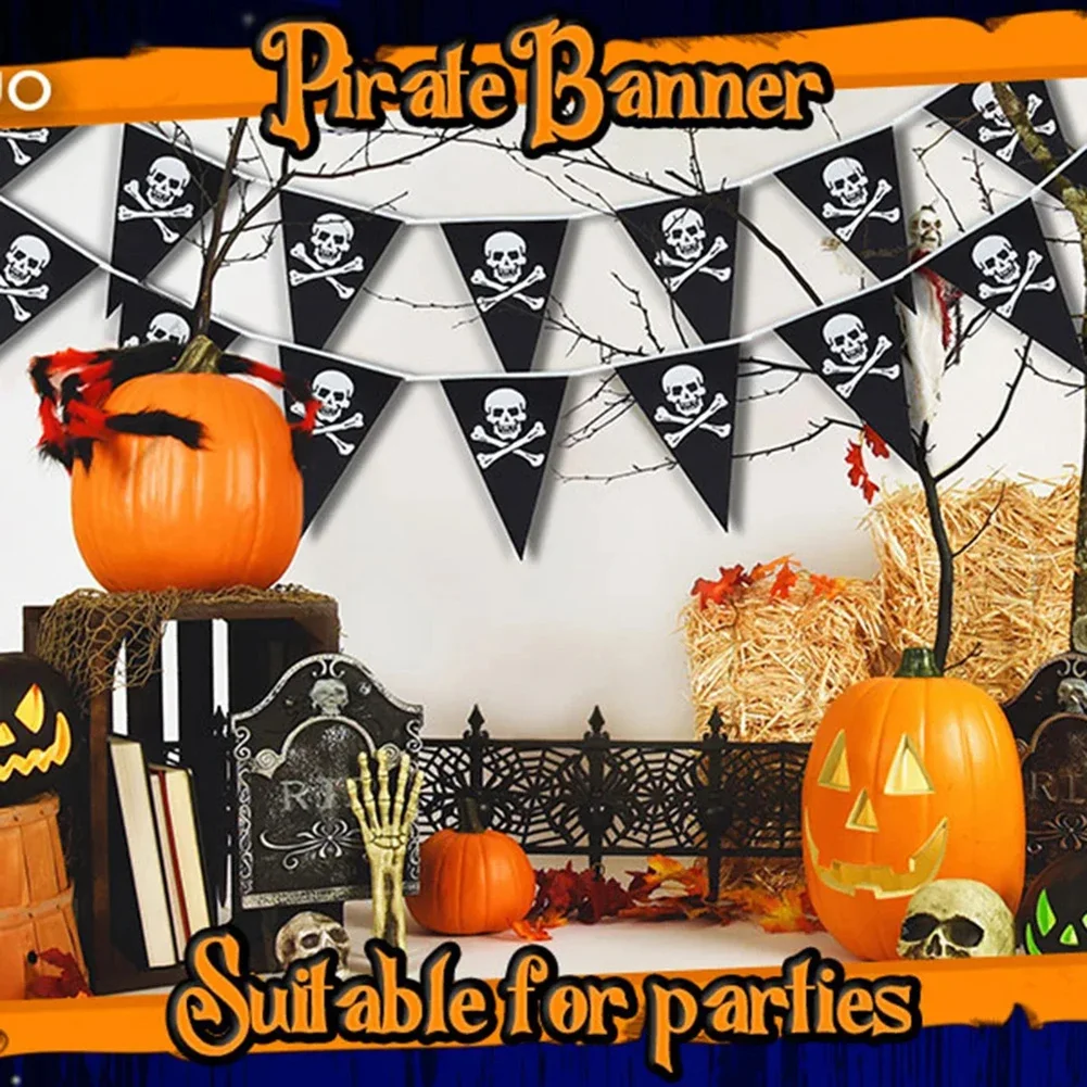 5 M Pirate Party Banner Garland Hanging Decor Halloween Decor Pirate Skull Triangle Flag Banner Pirate Birthday Party Decoration