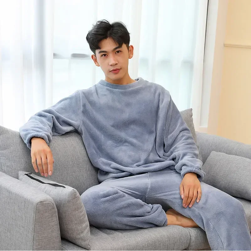 Pajamas Suit Home Thickened Long-sleeved Clothes Men's Padded Warm Fall And Winter Wear Pants Coral Fleece Couples