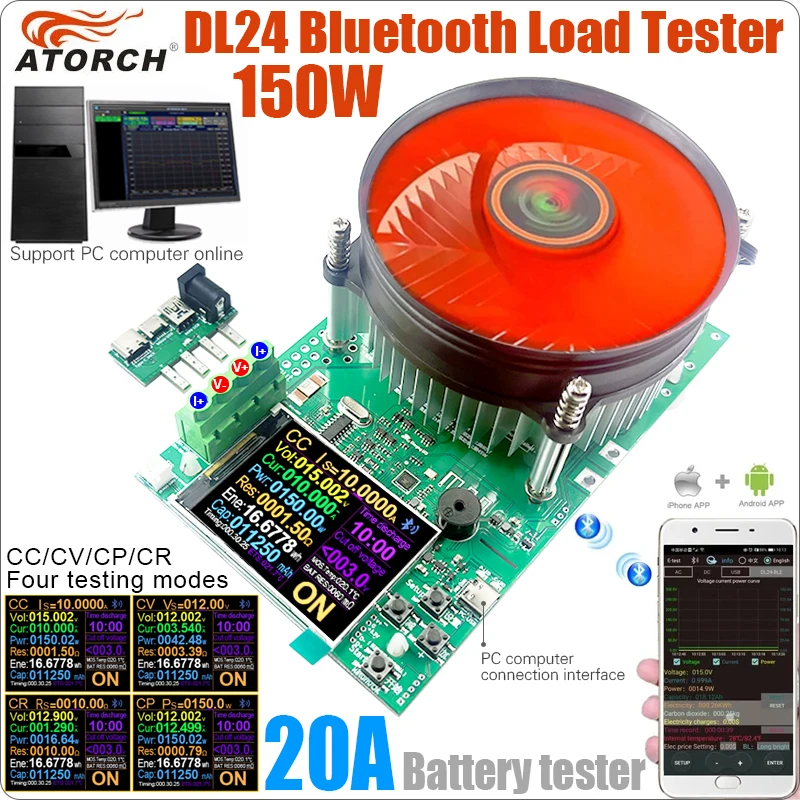 DL24 150W 20A DC Power USB Tester Elektronische Belasting Lithiumbatterij Capaciteit Monitor Ontlading Meter Supply Checker Met APP