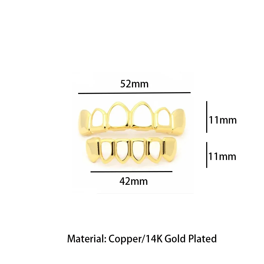 Klassische 4-Hohlzahn-Grillz 6/6 Set Hip-Hop Gold Silber Siebenfarbige Zahnkappen Unisex-Schmuck für Cosplay – Detail 5