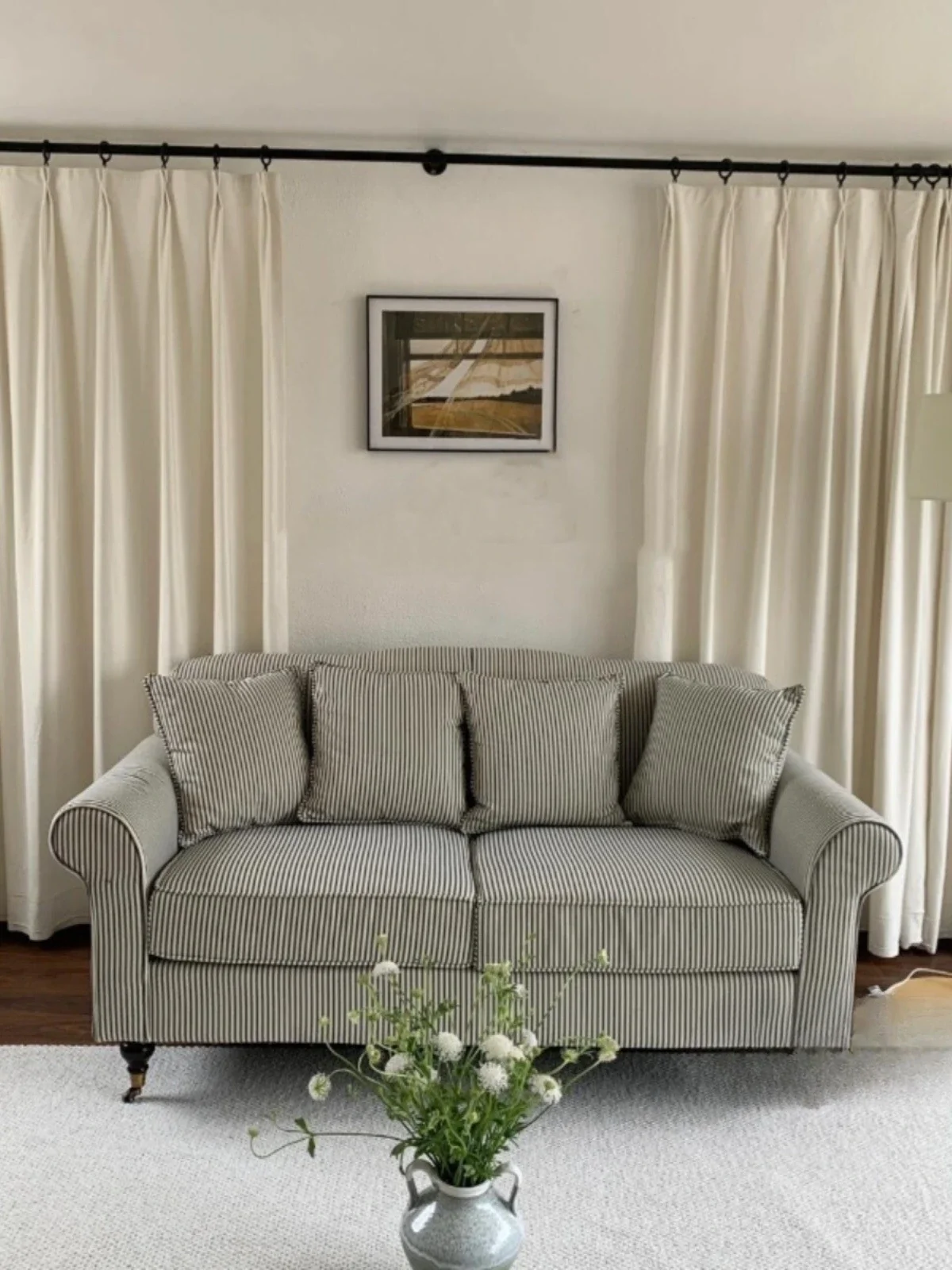 Modern simple removable and washable blue and white striped designer small apartment living room balcony double small sofa