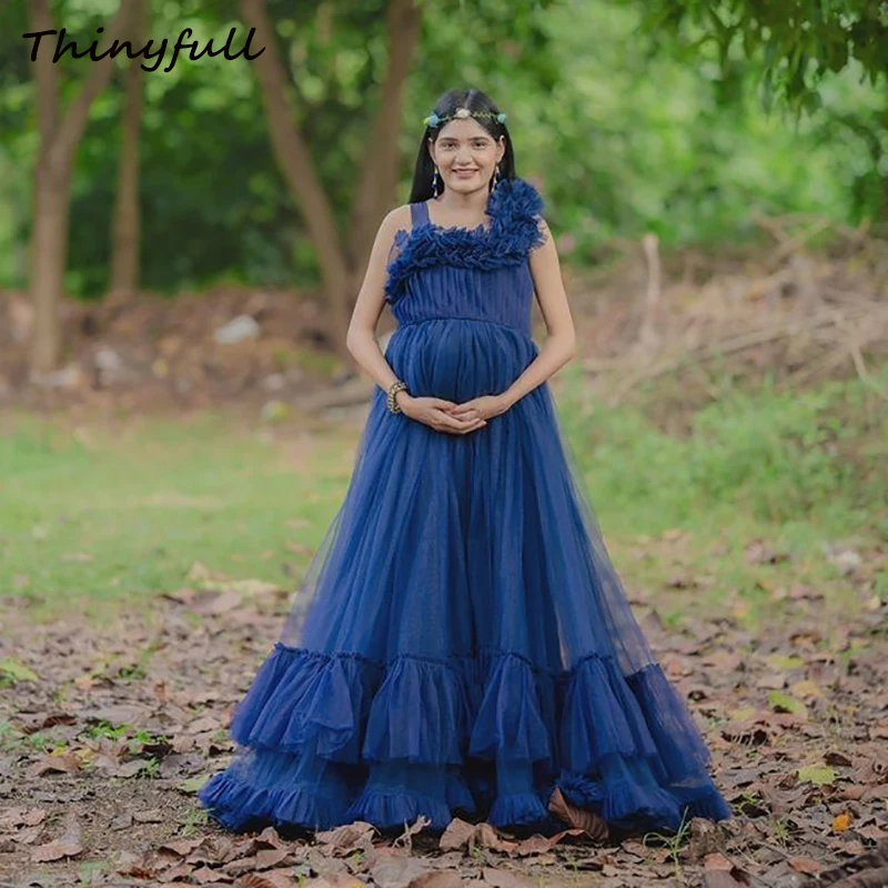 

Thinyfull Tulle A-line Maternity Dress Square Neck Sleeveless Tiered Pregnant Woman's Gowns Long 2025 Prom Gowns Customized ﻿