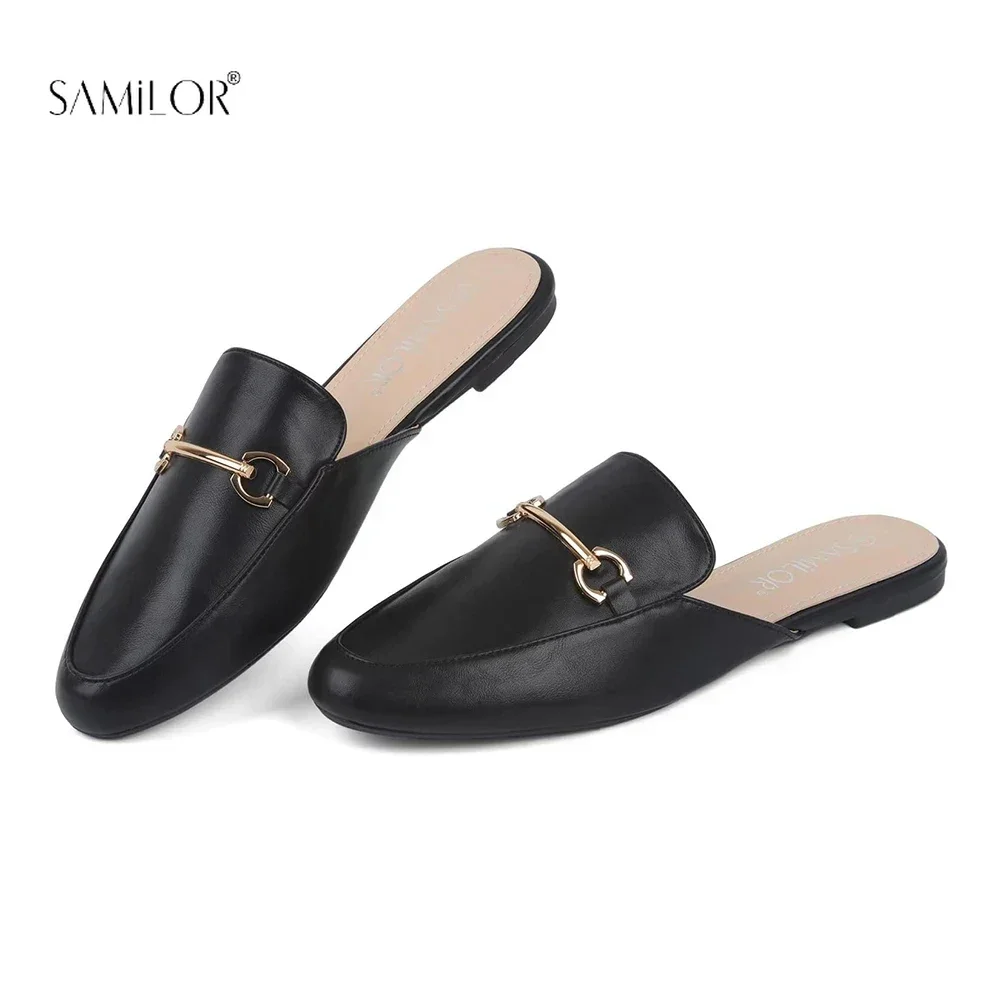 Slippers Mules Shoes Women 2024 New Style Outer Wear Flat shoes Muller Lazy Shoes Vacation Beach Leisure Half-Drag Women