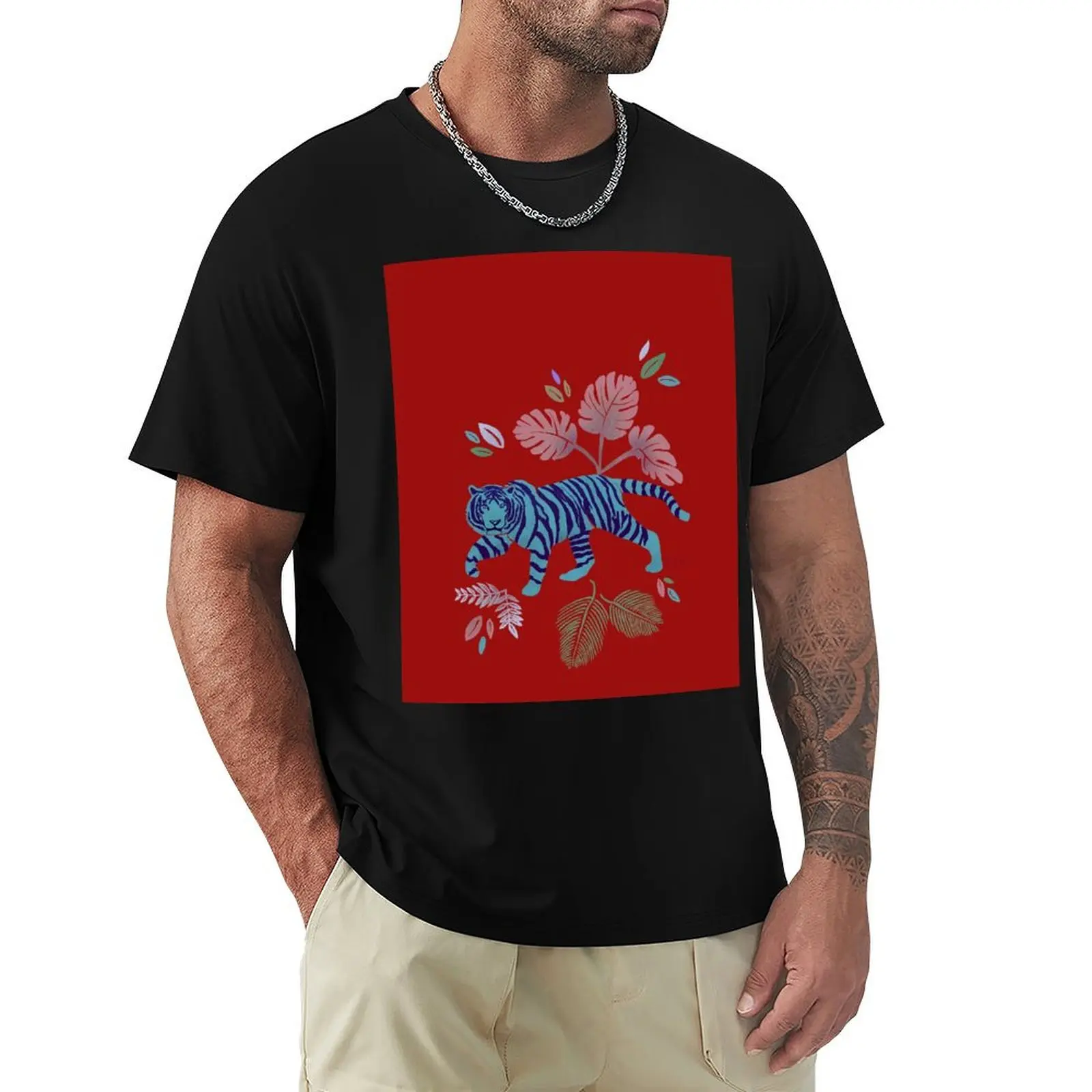 

Tropical Jungle Tiger in Blue T-Shirt korean fashion topping anime stuff black t-shirts for men