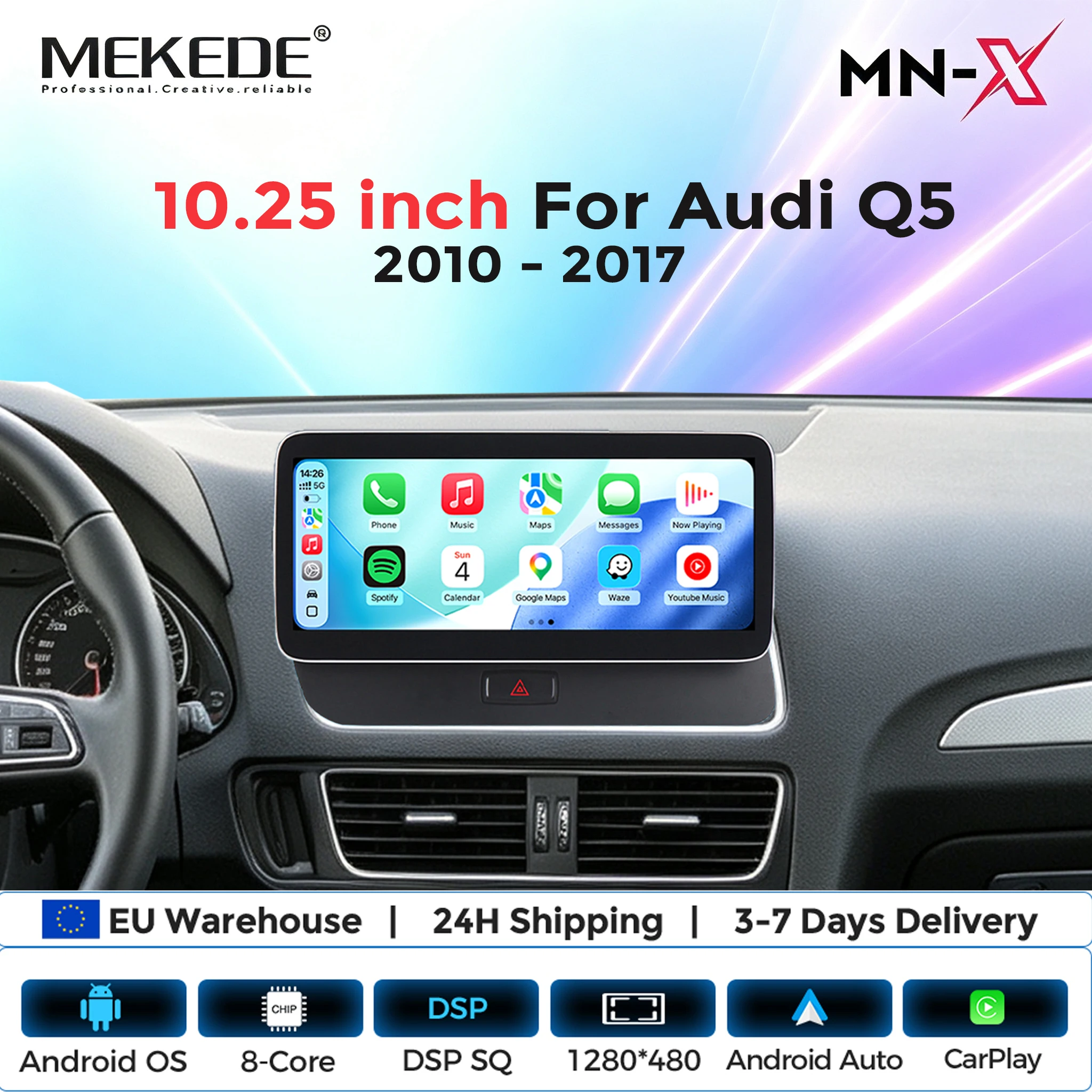 MEKEDE 10,25 Zoll Auto-Navigationsbildschirm für Audi Q5 2010-2017 Android 15 8-Kern 6+128GB Head Unit DSP 4G LTE WIFI BT Wireless CarPlay Android Auto Radio Unterstützung SWC Idrive
