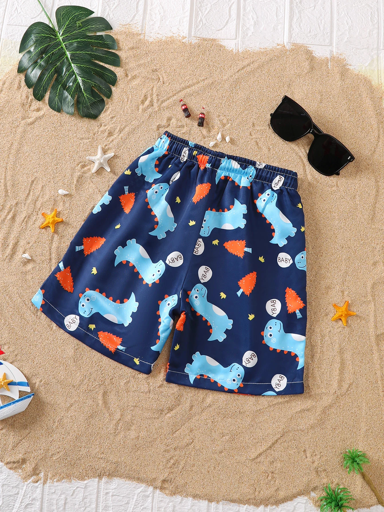 Baby Boys Summer Dinosaur Print Beach Shorts Children's Clothing Toddler Boys' Summer Dinosaur Patterned Beach Shorts