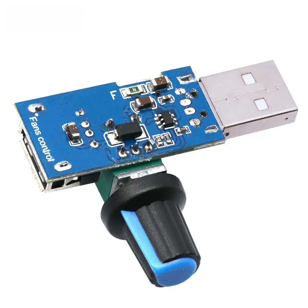 Adjustable USB Fan Speed Controller – 5V to 12V Stepless Governor Module with Male/Female USB Type-A Adapters