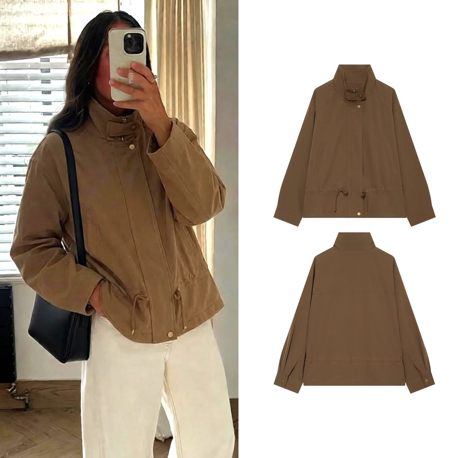 Women's Casual Loose Jacket Top Spring Autumn Female Workwear Style Waist Drawstring Tied Coats Lady Daily Streetwear Jackets