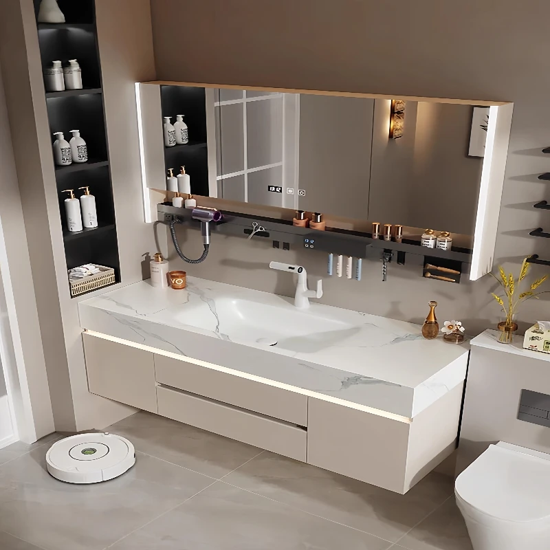 Rock slab hot bending integrated basin bathroom cabinet combined bathroom ceramic hand wash face pool table
