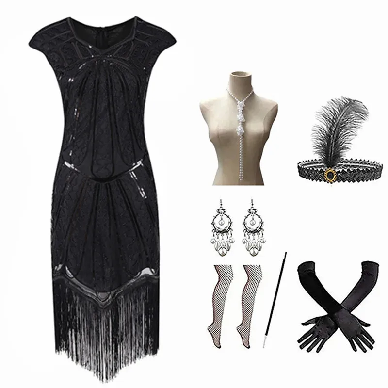 

Retro 920s Sequin Evening Dr Women's Faion Par Gown Beaded Tassel Skirt Sle Ele Chic Stage Costume