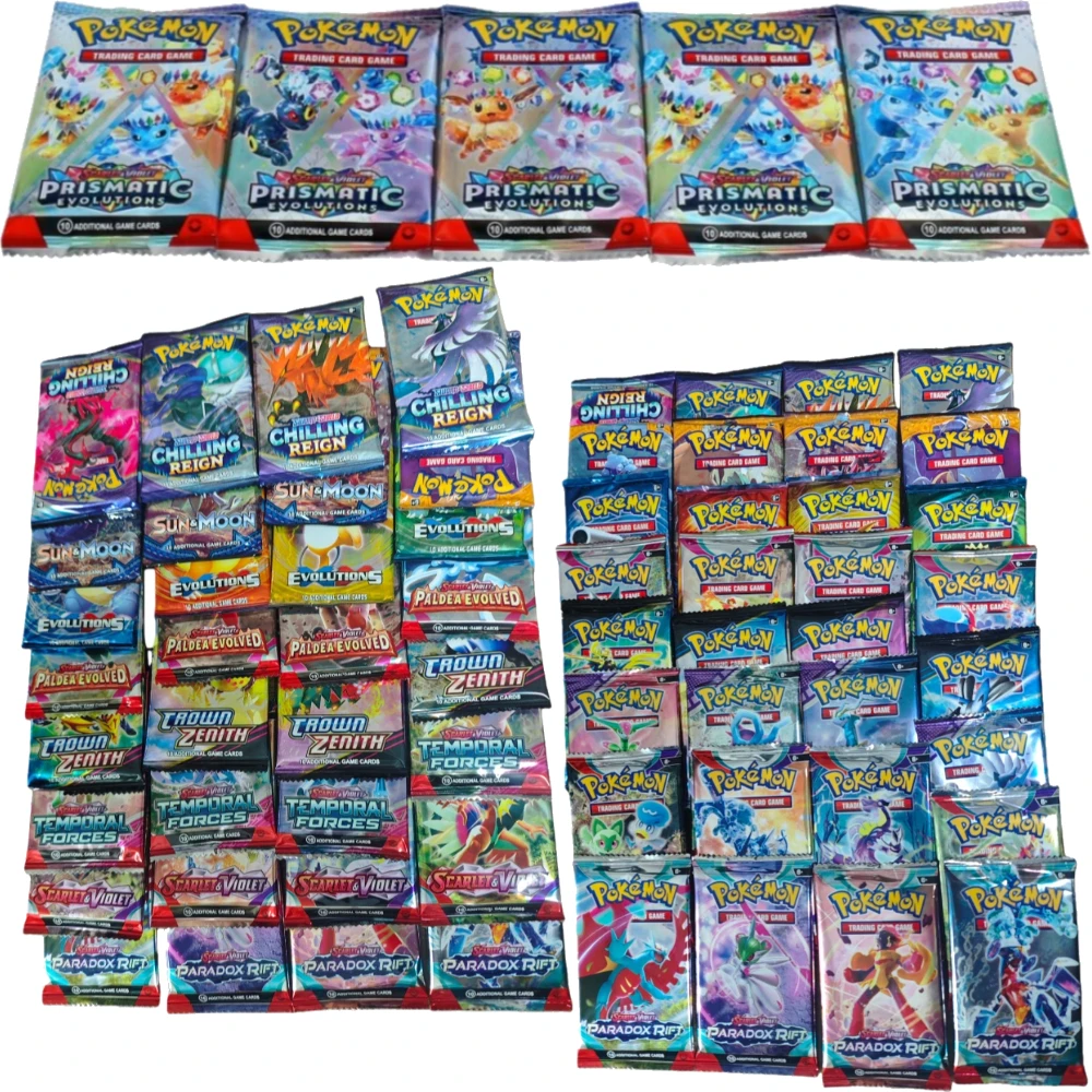 10 Pokémon Card Packs, Bright Stars,151 Prismatic Evolutions,PALDEAN FATES,English Reinforcement,Battle Transaction Card Gift