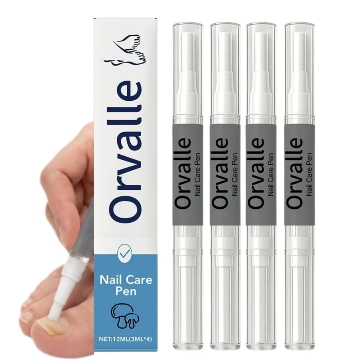 Conjunto de Canetas para Cuidado de Unhas Orvalle Premium (4x3ml), 4 Séruns para Reparação e Fortalecimento de Unhas Quebradiças e Rachadas, Kit de Cuidado Diário para Unhas