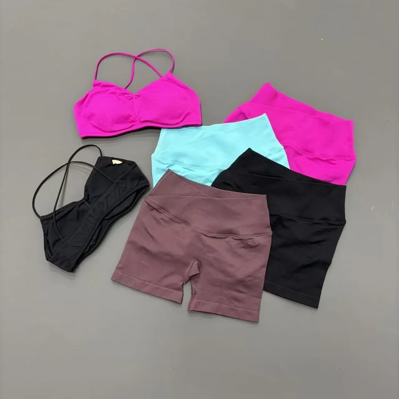 2 Pcs Sports Set Women Seamless Vision Bra Breathable Shorts Yoga Suit High Stretch Gym Sportswear Workout Running Workout Sets