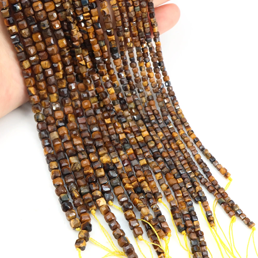 Natural Tiger Eye Blue Spot Jade Faceted Round Cube Beads 2mm 3mm 4mm Jewelry DIY Bracelet Necklace Beads Accessories Wholesale