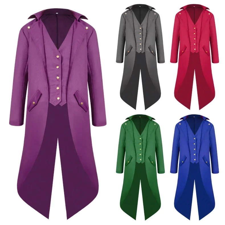 Male Clothing Solid Chaquetas Hombre Men's Vintage Coat Punk Gothic Retro Trench Fashion Solid Button Jacket Long Windbreaker