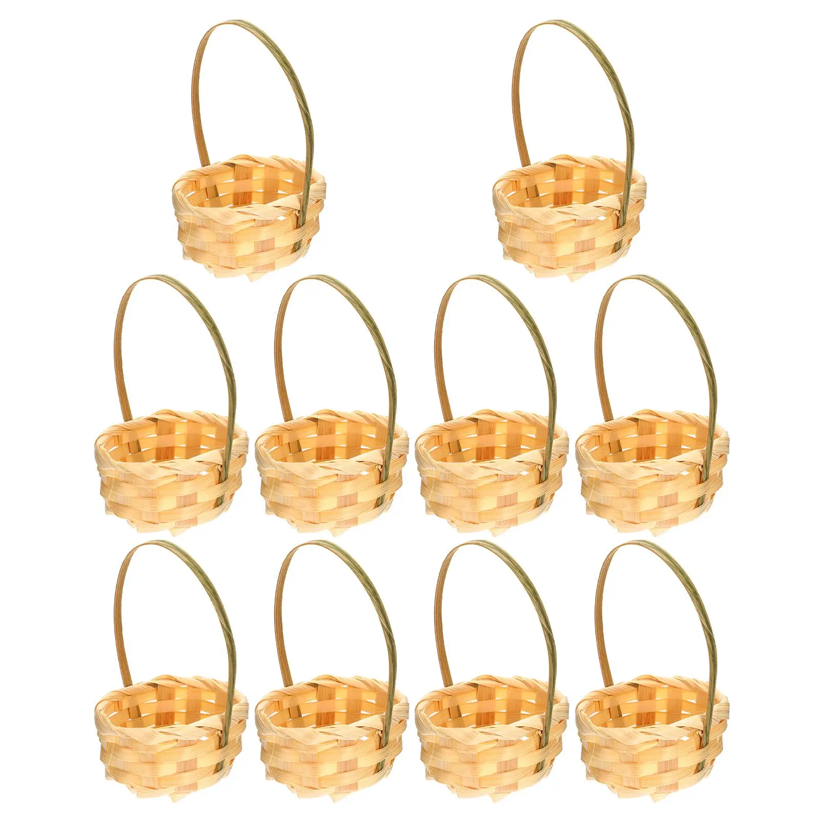 

10 Pcs Mini Bamboo Hand Basket Flower Pot Wicker Decor Small Baby Storage Bin Foldable Hanging
