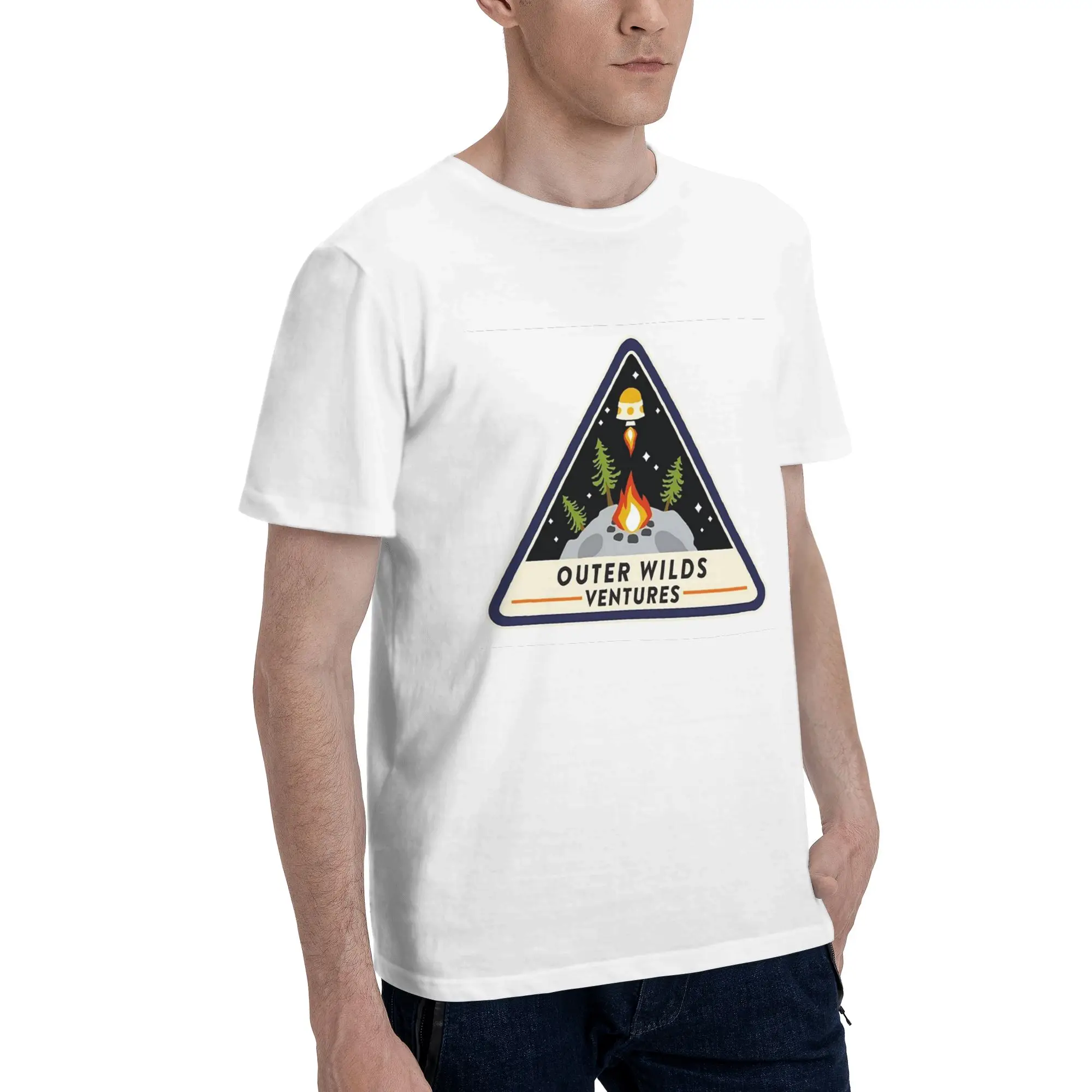 

Мужская футболка Outer Wilds Ventures с нашивкой, большие футболки, мужские хлопковые футболки с круглым вырезом, короткие летние мужские футболки