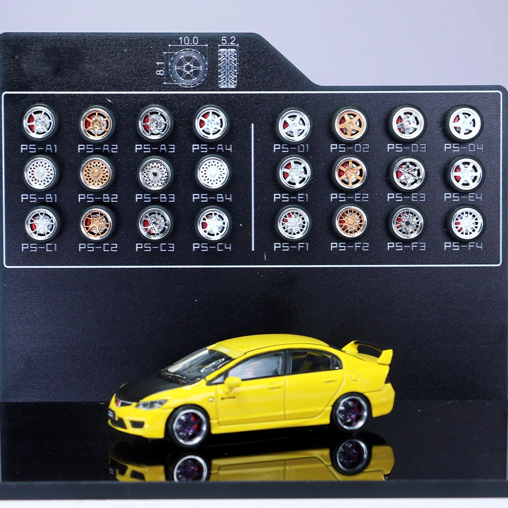 Kicarmod 1/64 モデルカー ABS ホイールゴムタイヤブレーキディスク金属リム直径 10 ミリメートル再取り付け部品モデルカーホットウィール