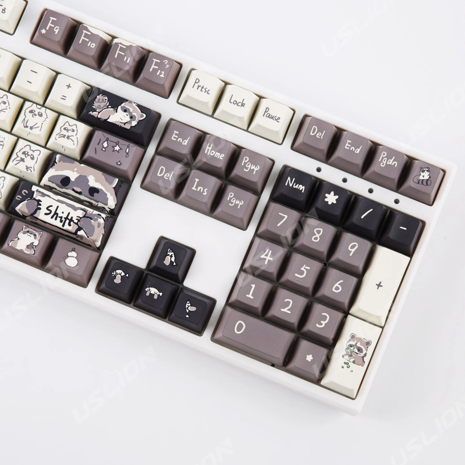 148 Keys MDA Cherry Profile ISO Layout Keycaps Raccoon Theme PBT Side-Printed Key Caps For Mechanical Keyboard Custom DIY Kit