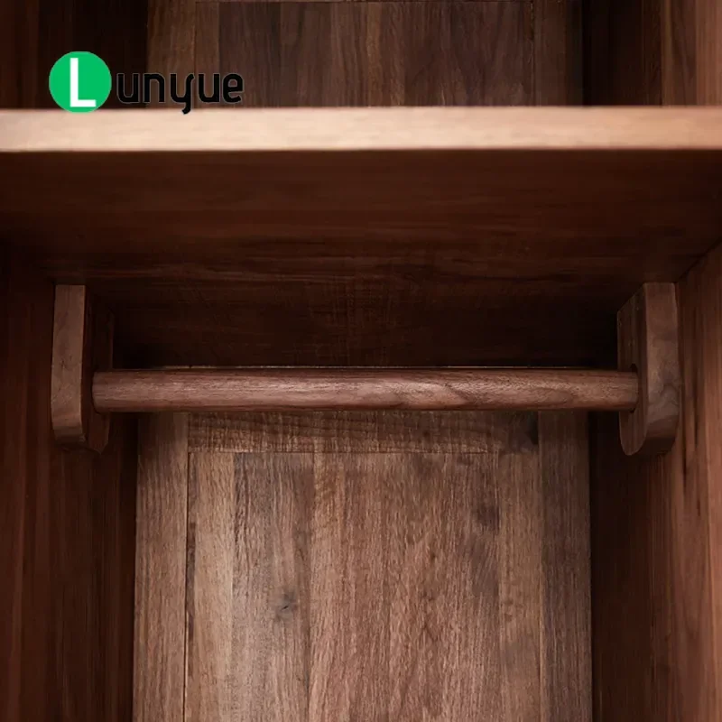 Nordic Solid Wood Wardrobe Modern Simple 2 Door Storage Cabinet North American Grade Black Walnut Household Furniture