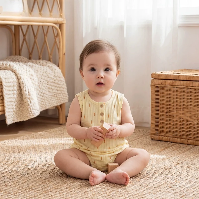 Summer Newborn Baby 100% Cotton Linen Sleeveless Bodysuit Solid Soft Skin-friendly Thin Breathable Comfy Onesie Infant Clothes