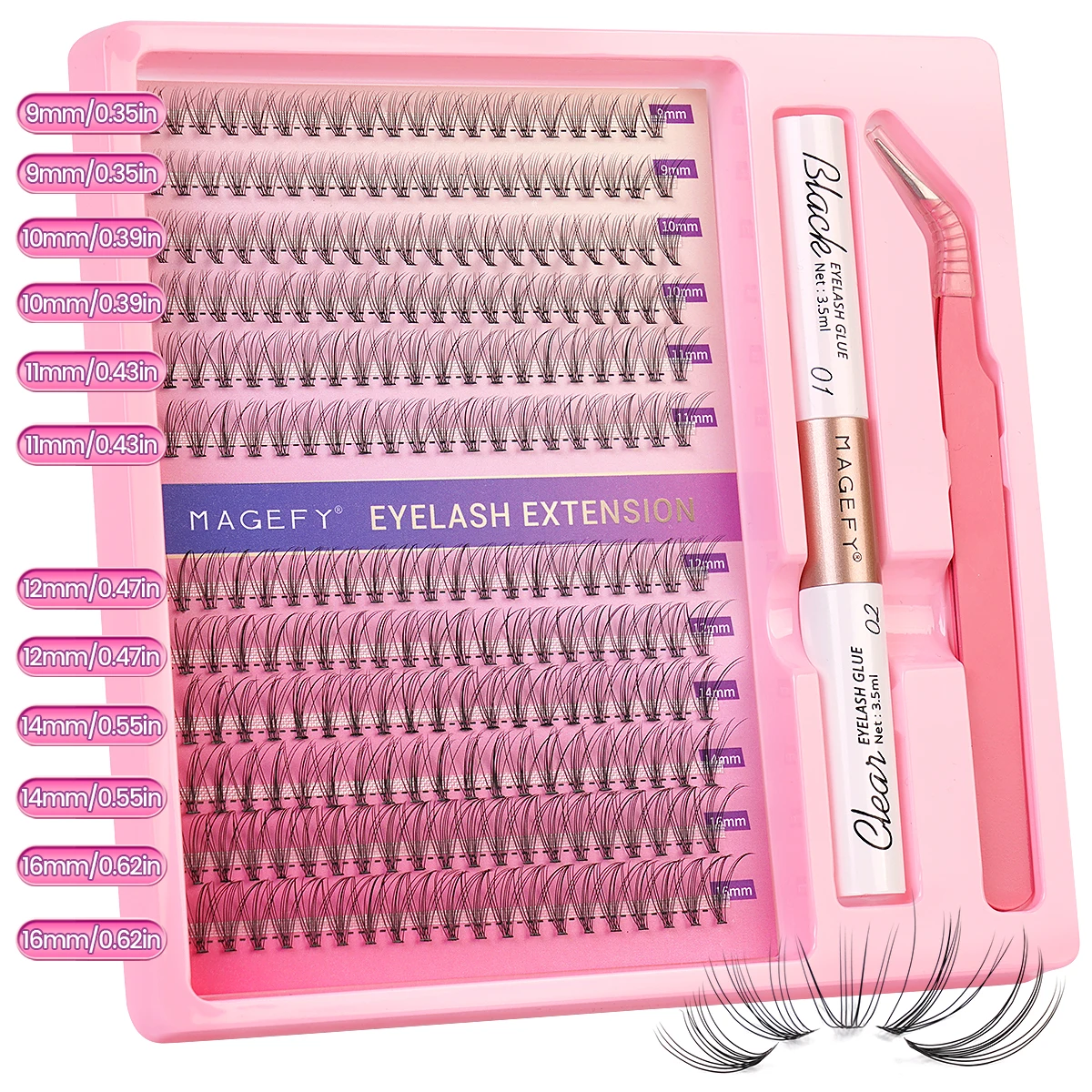 

240 Clusters DIY Individual Lash Extensions with Bond & Seal, Tweezers, 9-16mm 10D Natural Cat Eyel Fluffy Faux Mink False Lash