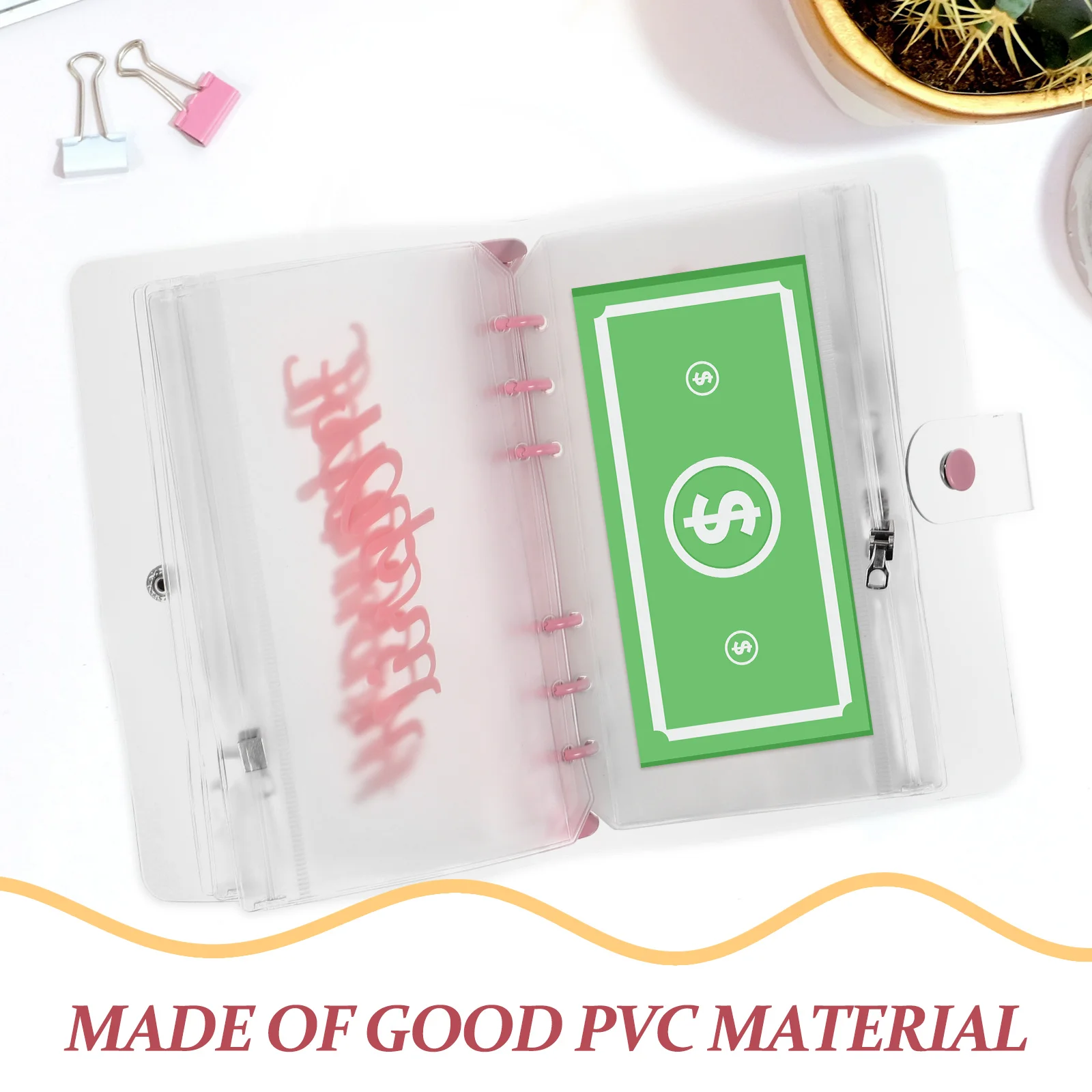 

1 set Monthly Budget Bag Pvc Pocket Binder Pouch Cash Envelope Organizer Storage Folder 6-Hole Loose Leaf Reusable Divider Thick