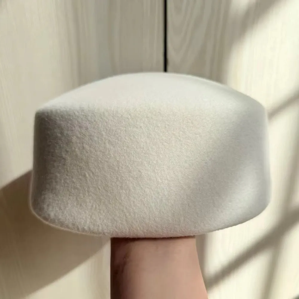 Fashion 100% Wool Top Hat Hard Top Flat Formal Millinery Berets Charming Elegant Pillbox Hat for Party