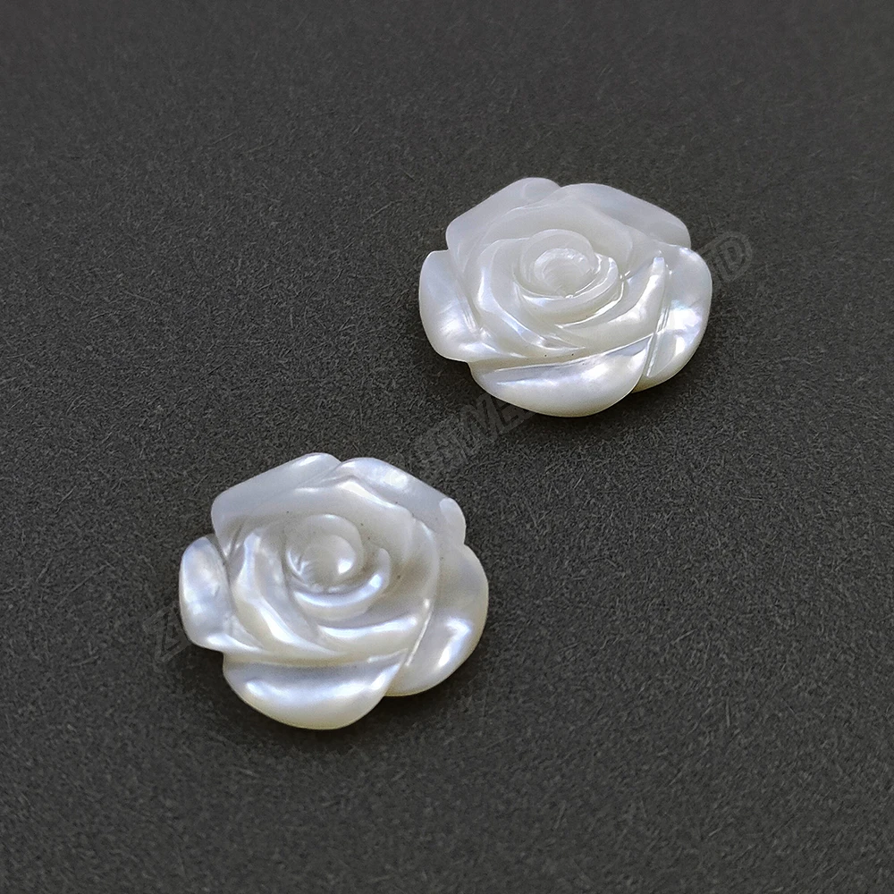 

White Flower Beads for Jewelry Making 12mm Mother of Pearl Rose Shaped Beads with Hole