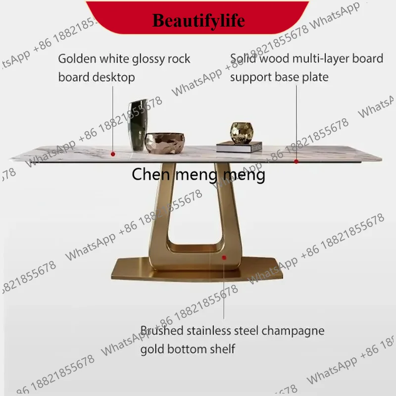 z183 Modern Golden Luxurious Dining Room Office Single Steel Base Plate Kitchen Glossy Rock Board Designer Muebles Unique Furnit