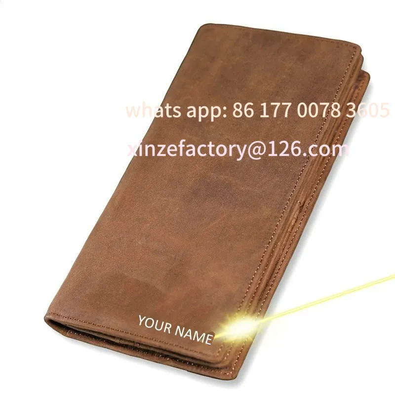 

Customizable Men Name Customize Engraving Wallets Vintage Crazy Horse Genuine Leather Men Long Wallet Slim Card Holder